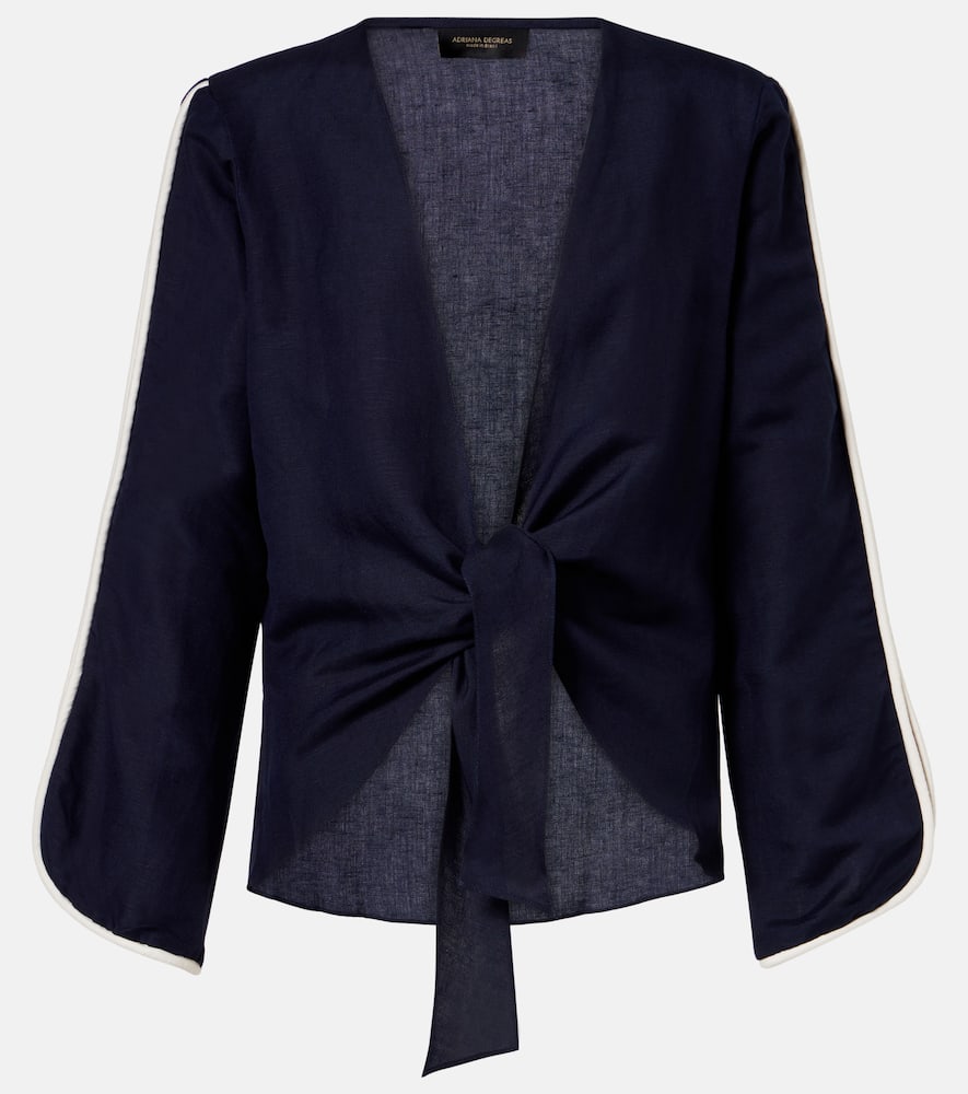 Bicolor linen-blend top