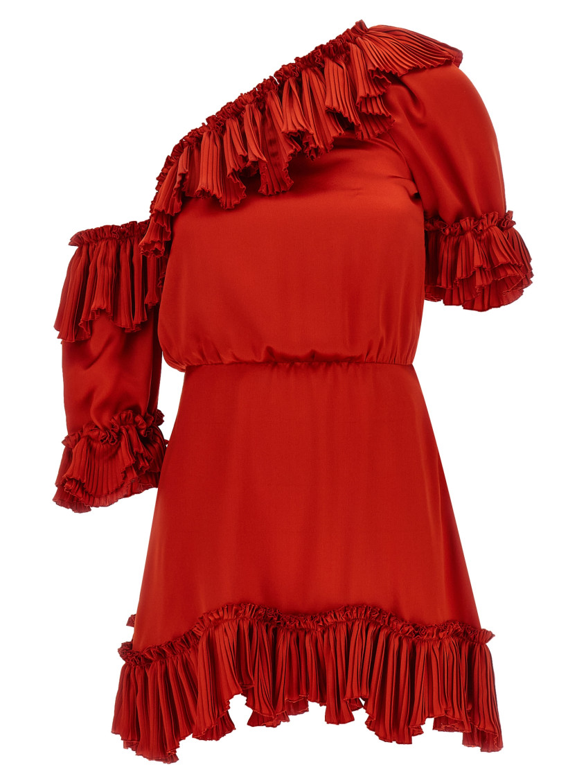 Saint Laurent - silk dress one shoulder ruffle pleated