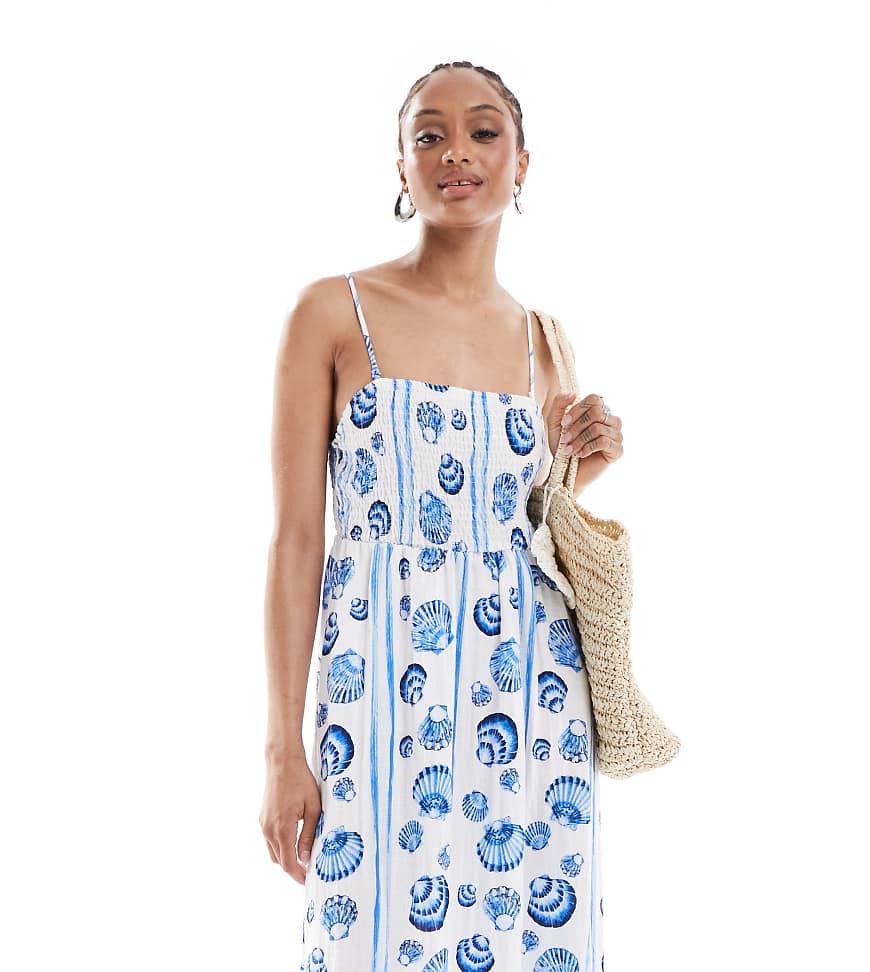 Cami midi dress in blue seashell print