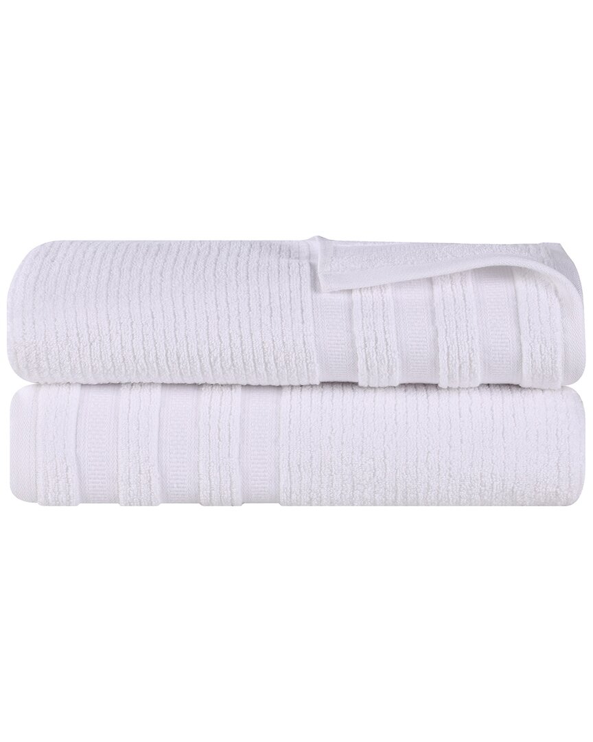 Superior Set of 2 Brea Zero Twist Cotton Ribbed Geometric Border Plush Bath Sheets