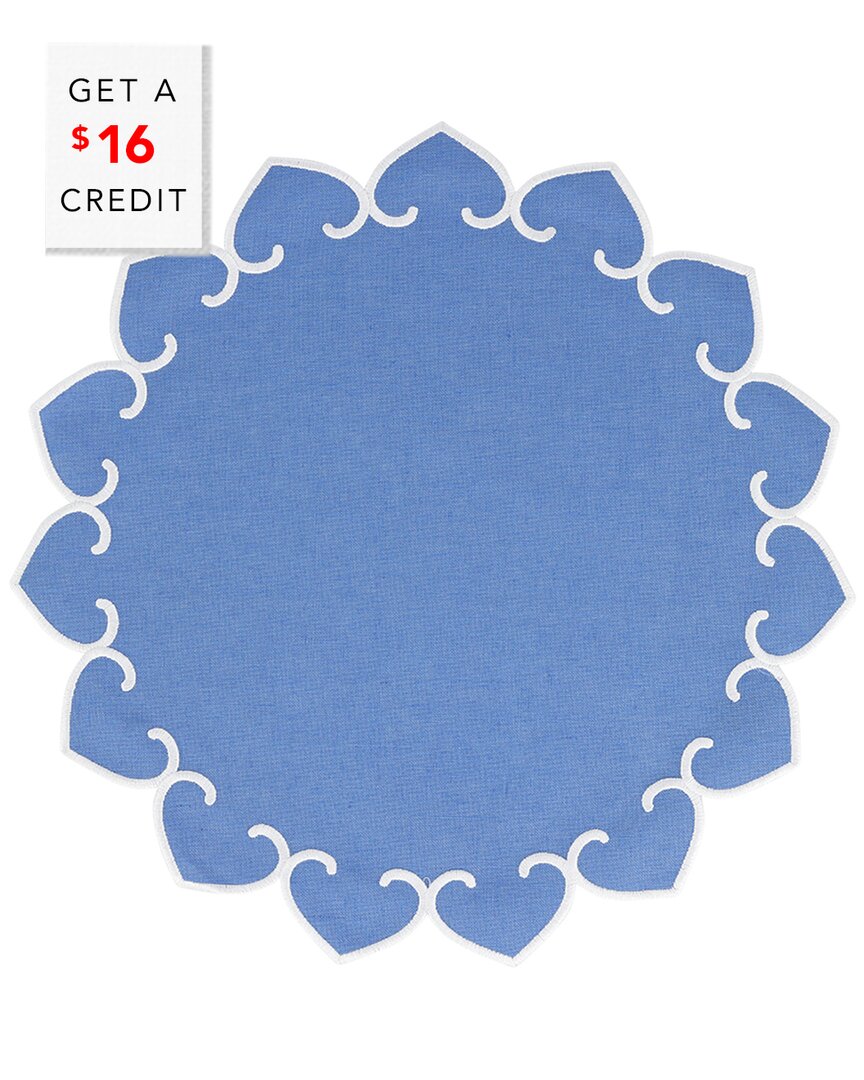 Tessuti Cornflower Blue Round Placemats With White Stitching - Set Of 4 With $16 Credit