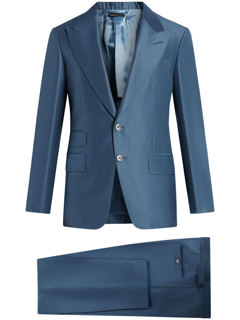 Wool-silk blend single-breasted suit - Blue