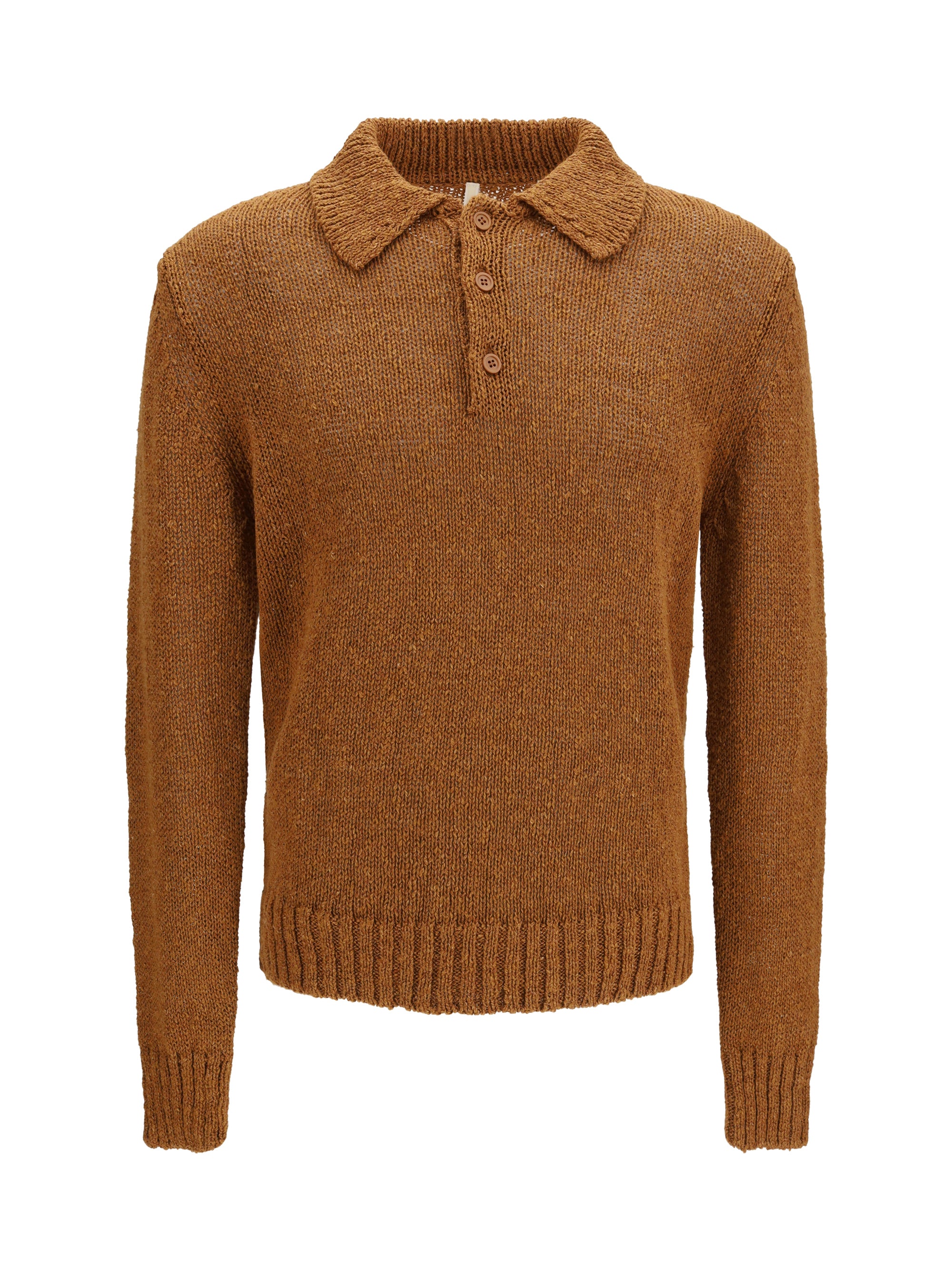 Textured Knit Polo — Brown