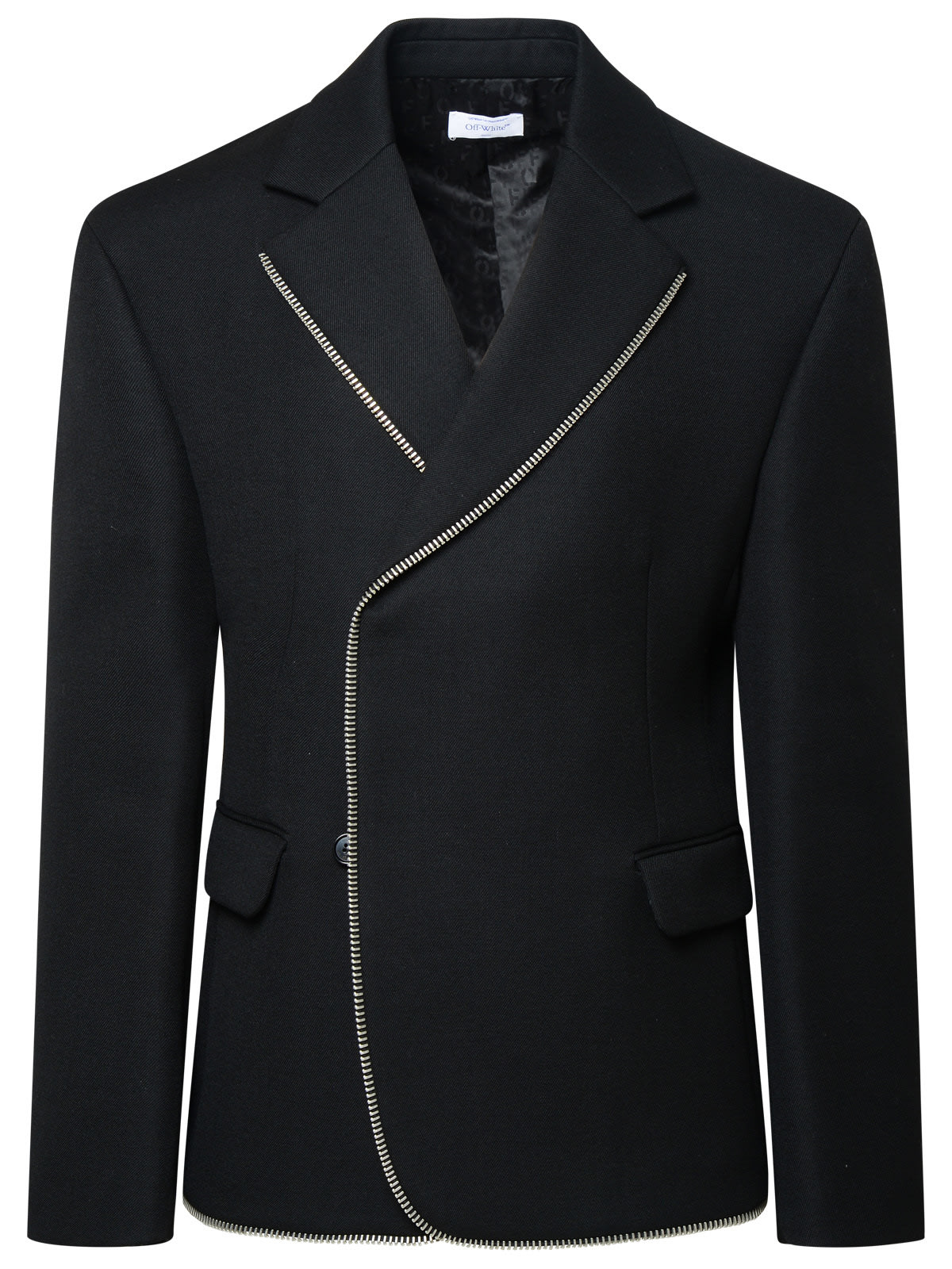 Zip-trim virgin-wool blazer - Black
