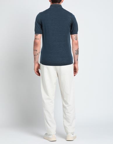 Man Polo shirt Midnight blue Size 36 Linen, Cotton