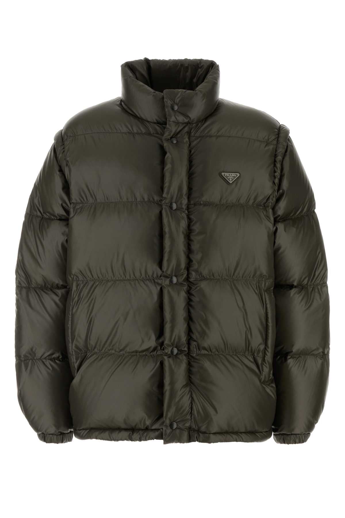 Recycled Polyamide Quilted Down Jacket — Green