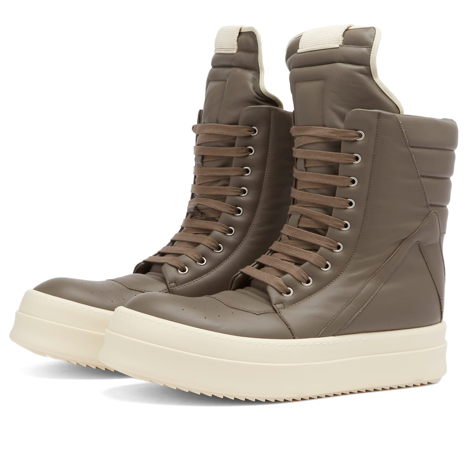 Rick Owens Men's Leather Geobasket Sneakers in Dust/Dust/Milk