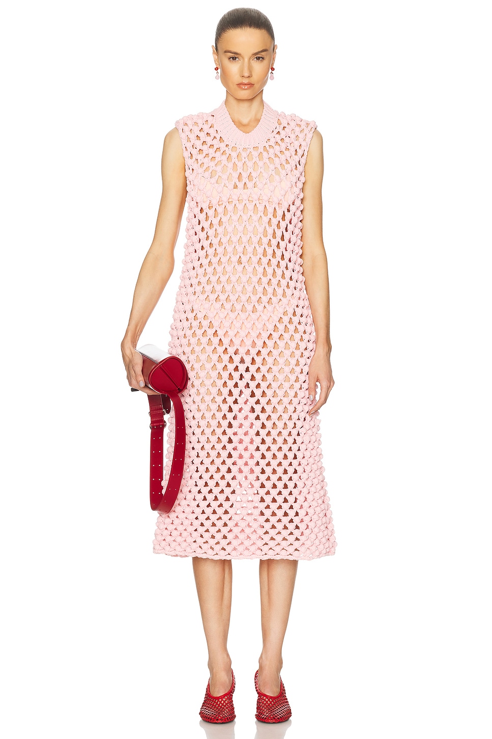 Jil Sander Women's Crochet Dress in Pink | Size 34 | J02CT0491J19157 Color 664