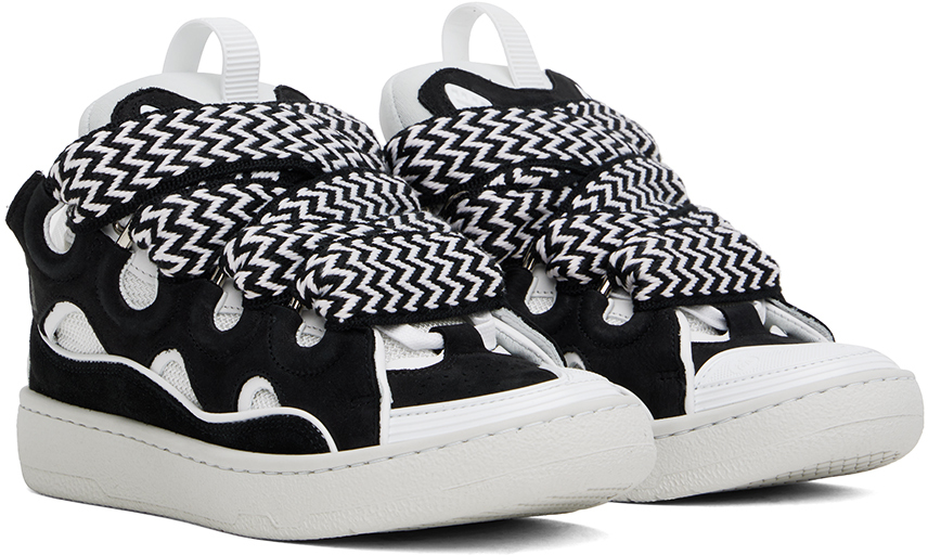 Lanvin Black & White Leather Curb Sneakers