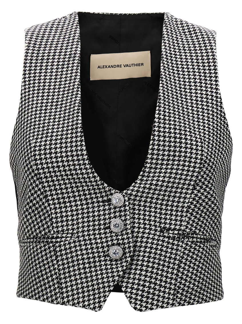 -Houndstooth Vest Gilet Bianco/Nero-Donna