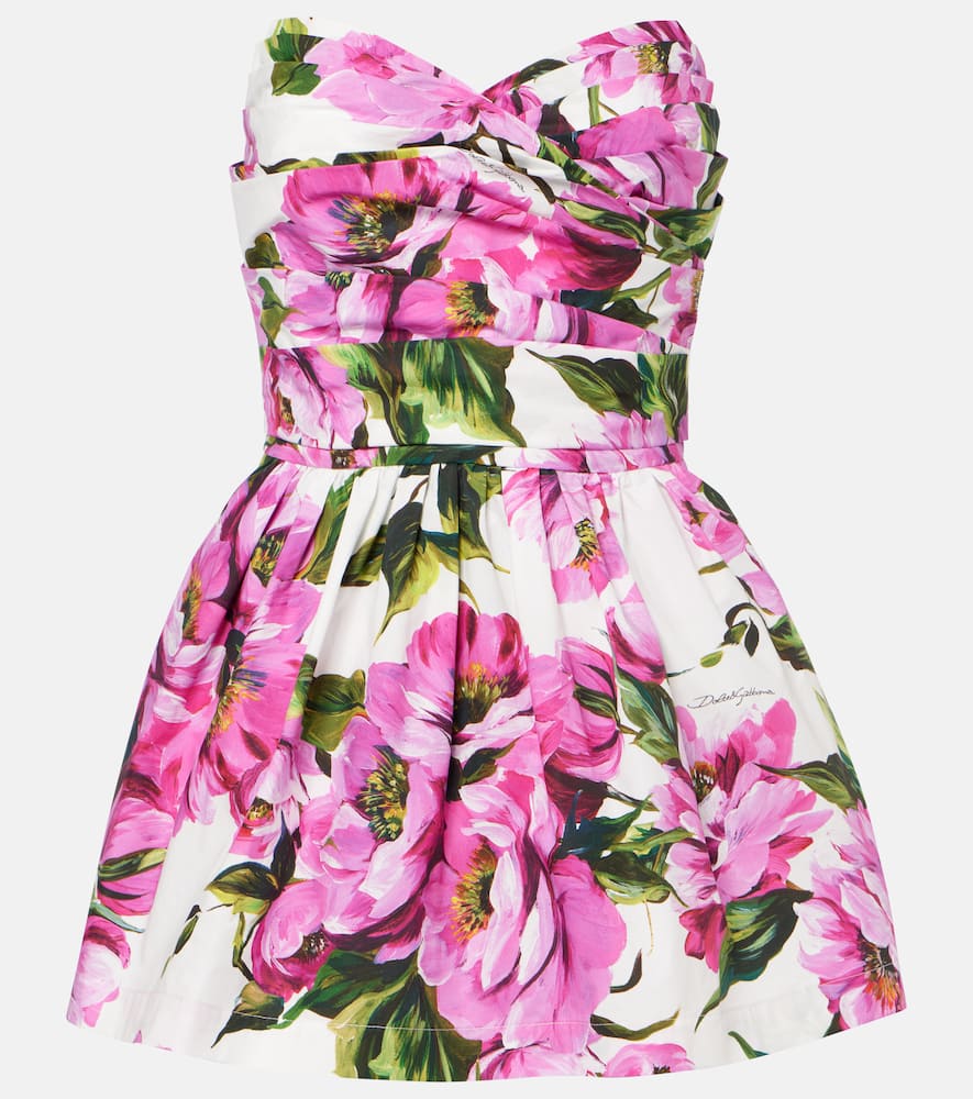 Floral pleated cotton minidress