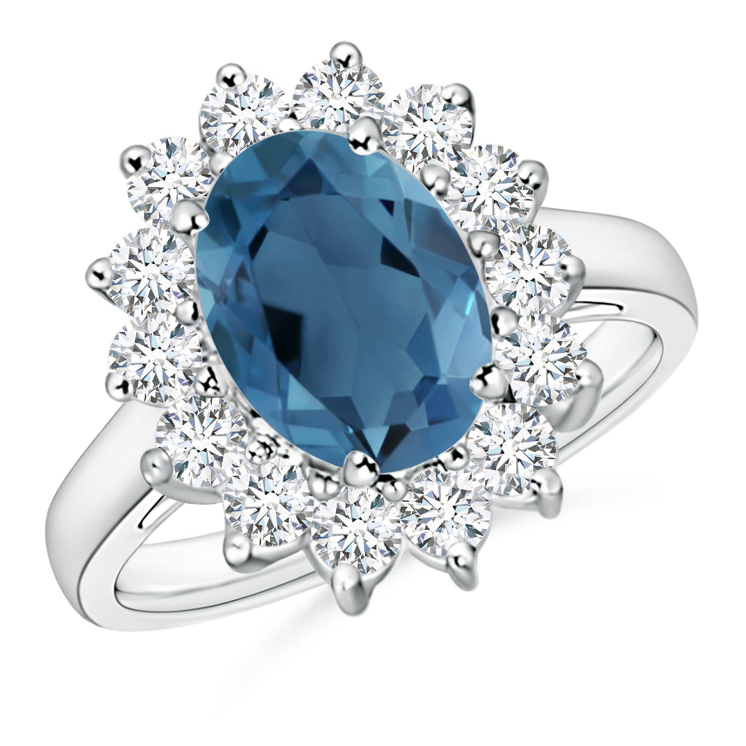 Angara 3.25 Carats Princess Diana Inspired London Blue Topaz Ring with Halo in Platinum