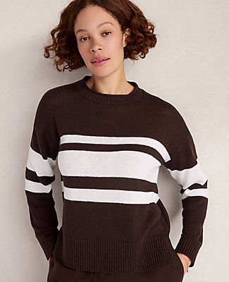Ann Taylor Haven Well Within Cotton Linen Stripe Roll Neck Sweater