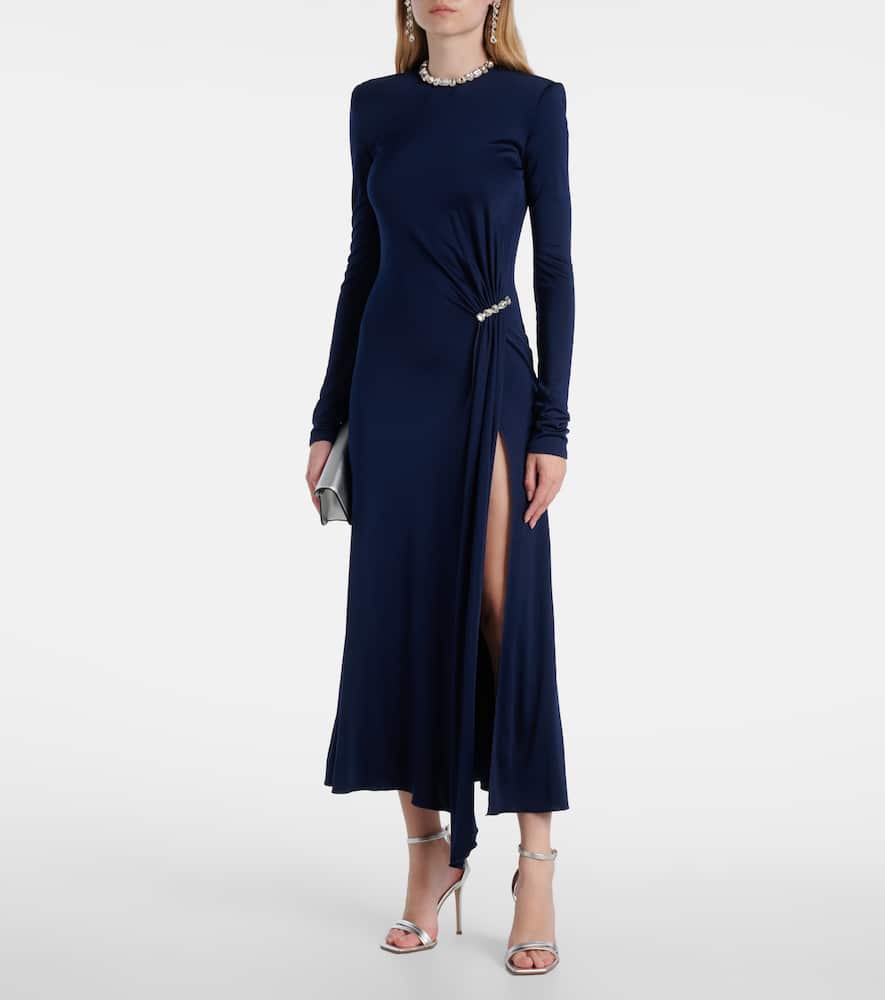 Crystal-embellished gathered midi dress