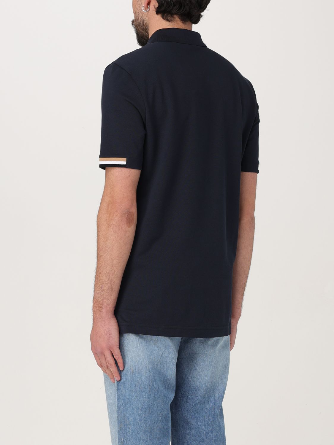 Stripe-trimmed polo shirt - Black