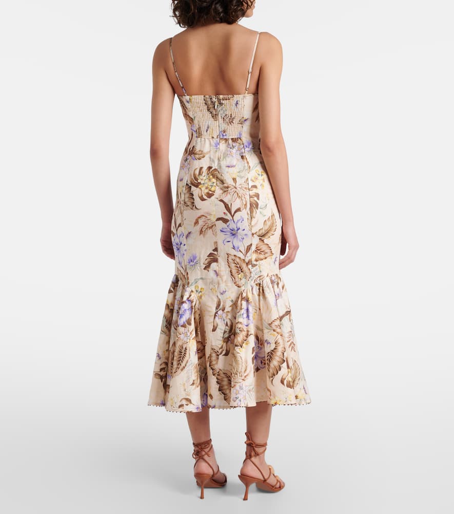 Coco bow-detail floral linen midi dress