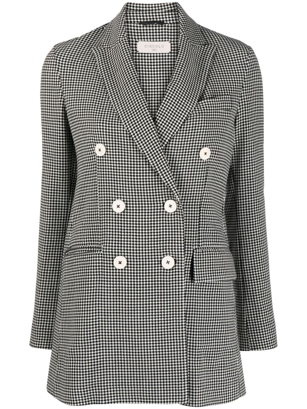 Houndstooth Wool Blend Blazer — Black