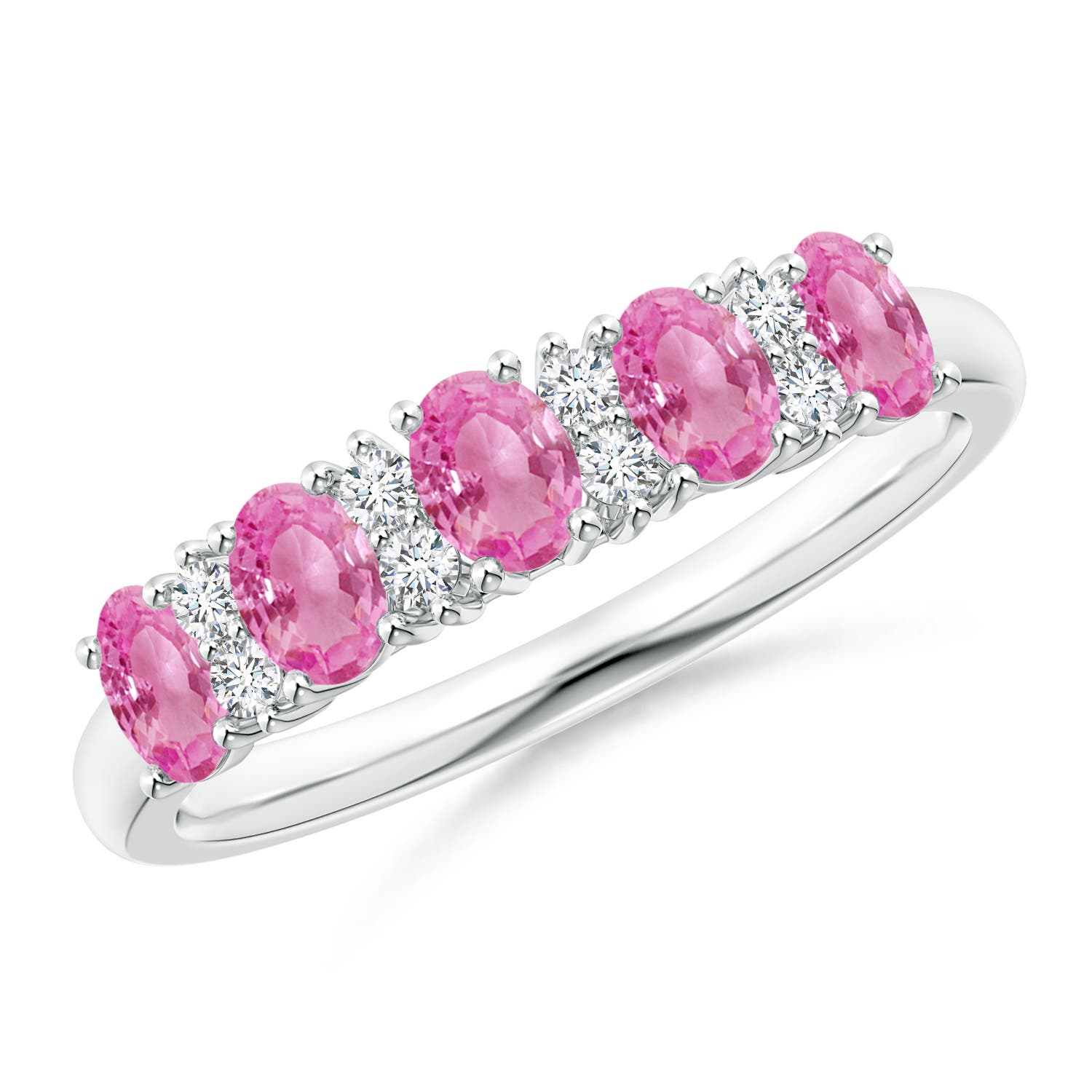 Angara 0.9 Carat Five Stone Pink Sapphire and Diamond Wedding Ring in Platinum