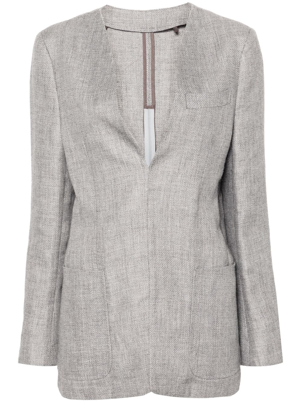 Collarless V-neck blazer - Grey