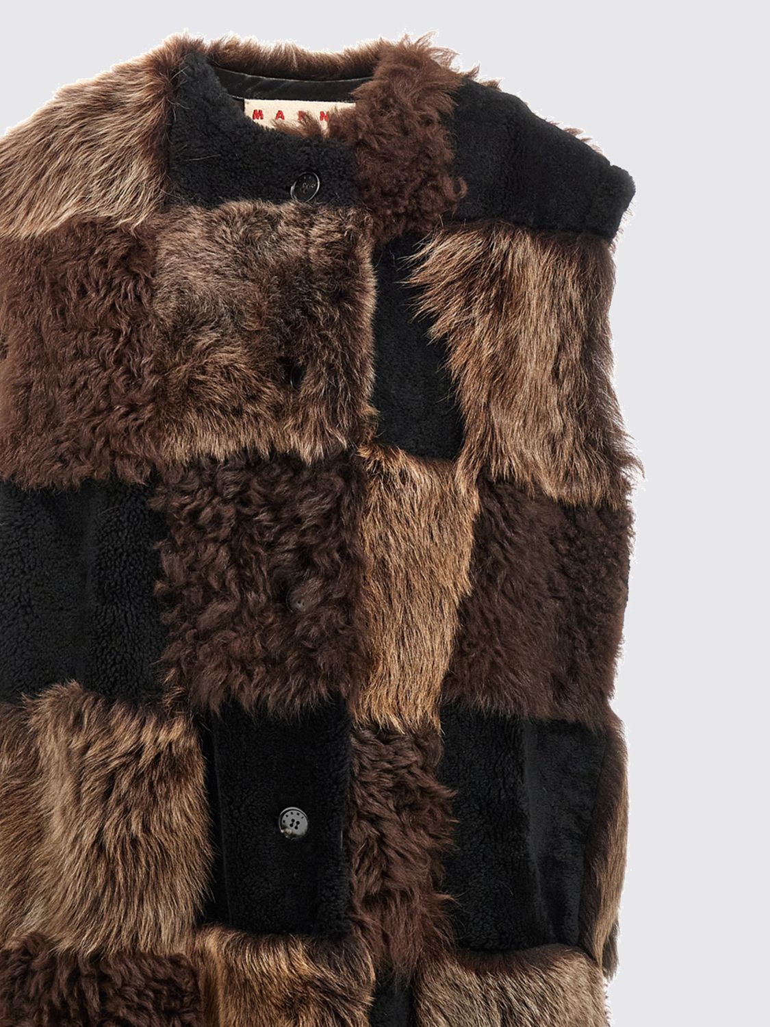 Patchwork faux fur gilet - ブラウン