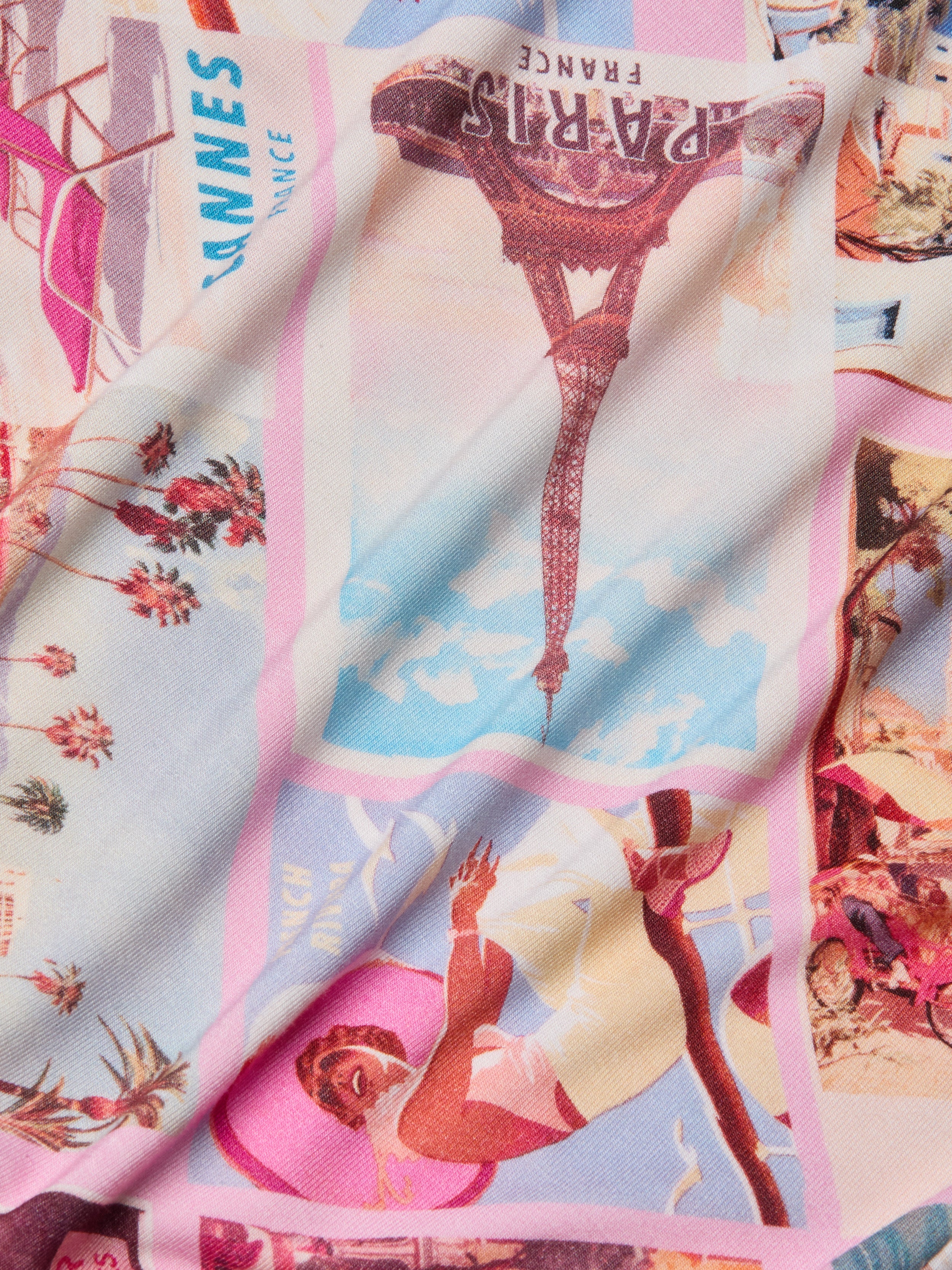 Ressi Fitted T-Shirt In Light Pink Multi Postcard Print