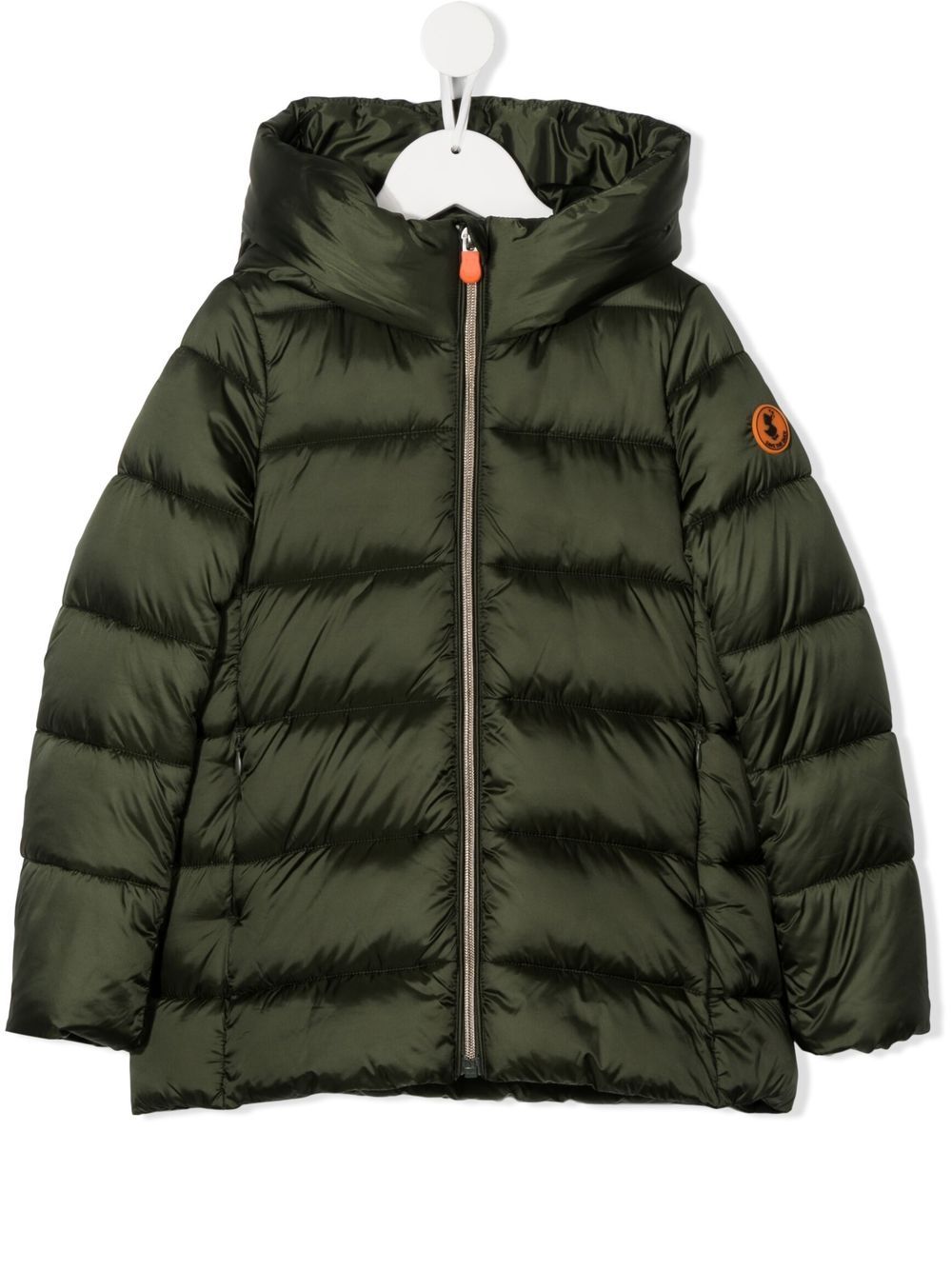 Logo-patch hooded puffer jacket - Green