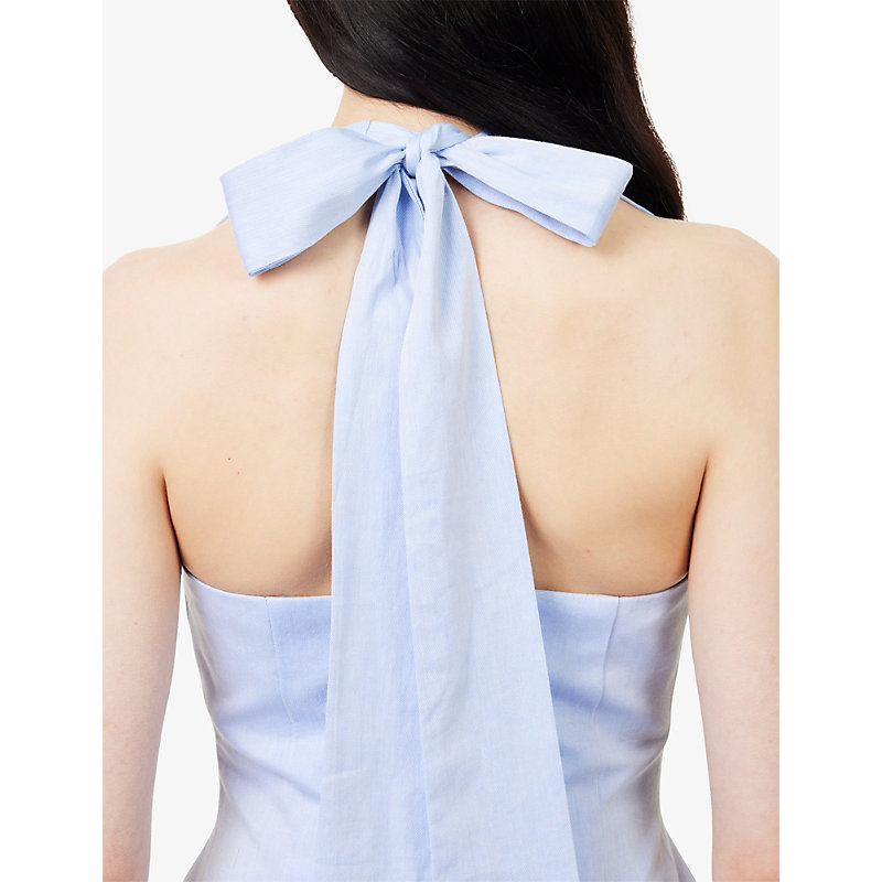 Womens Tie-Neck Cotton Mini Dress