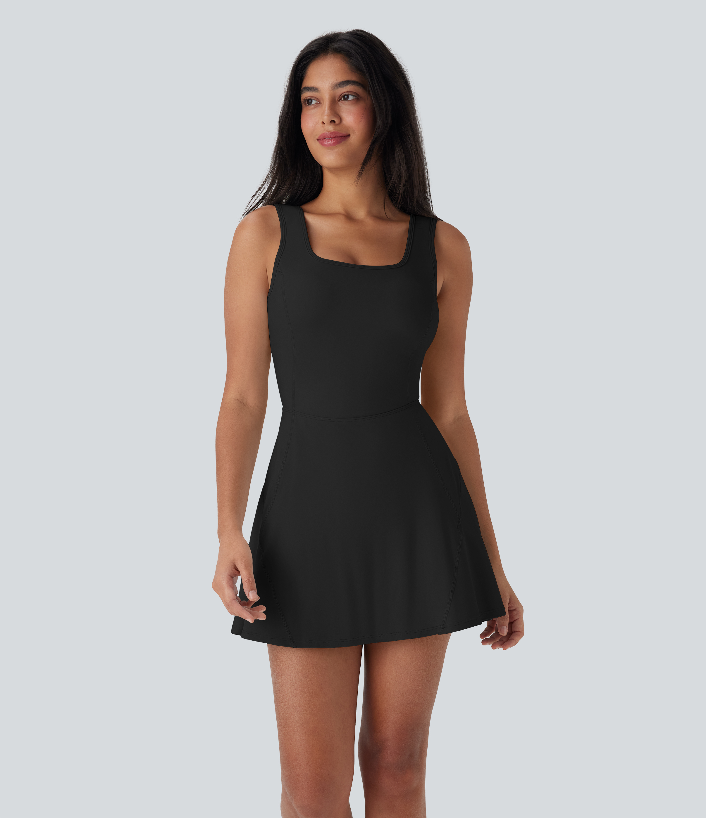 SoftlyZero™ Airy U Neck 2-in-1 Pocket Mini Cool Touch Dance Active Dress-Easy Peezy Workout Dress - Black