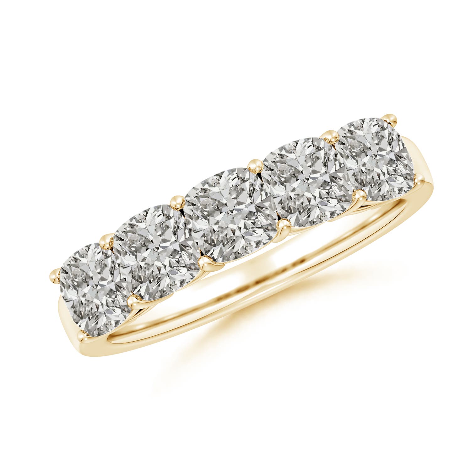 Angara 2.5 Carats Prong-Set Cushion Diamond Five Stone Wedding Ring in 14K Yellow Gold