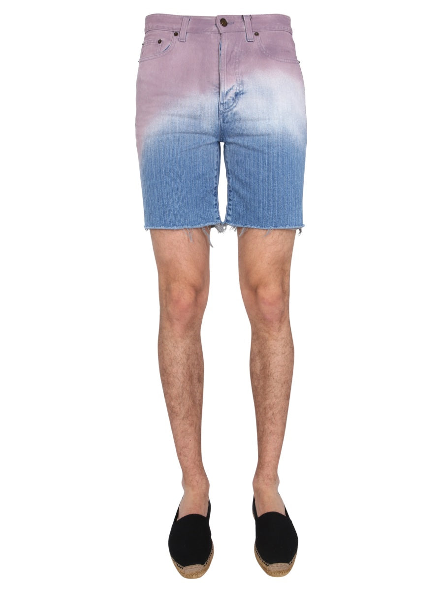 Gradient Raw Edge Denim Shorts