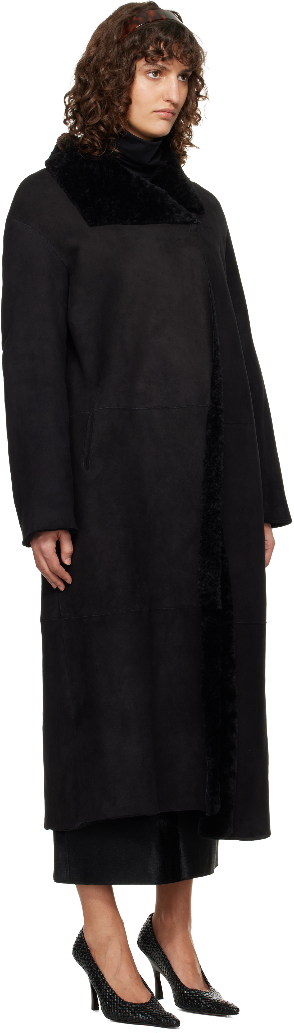 Black Draped Shearling Birthday Coat