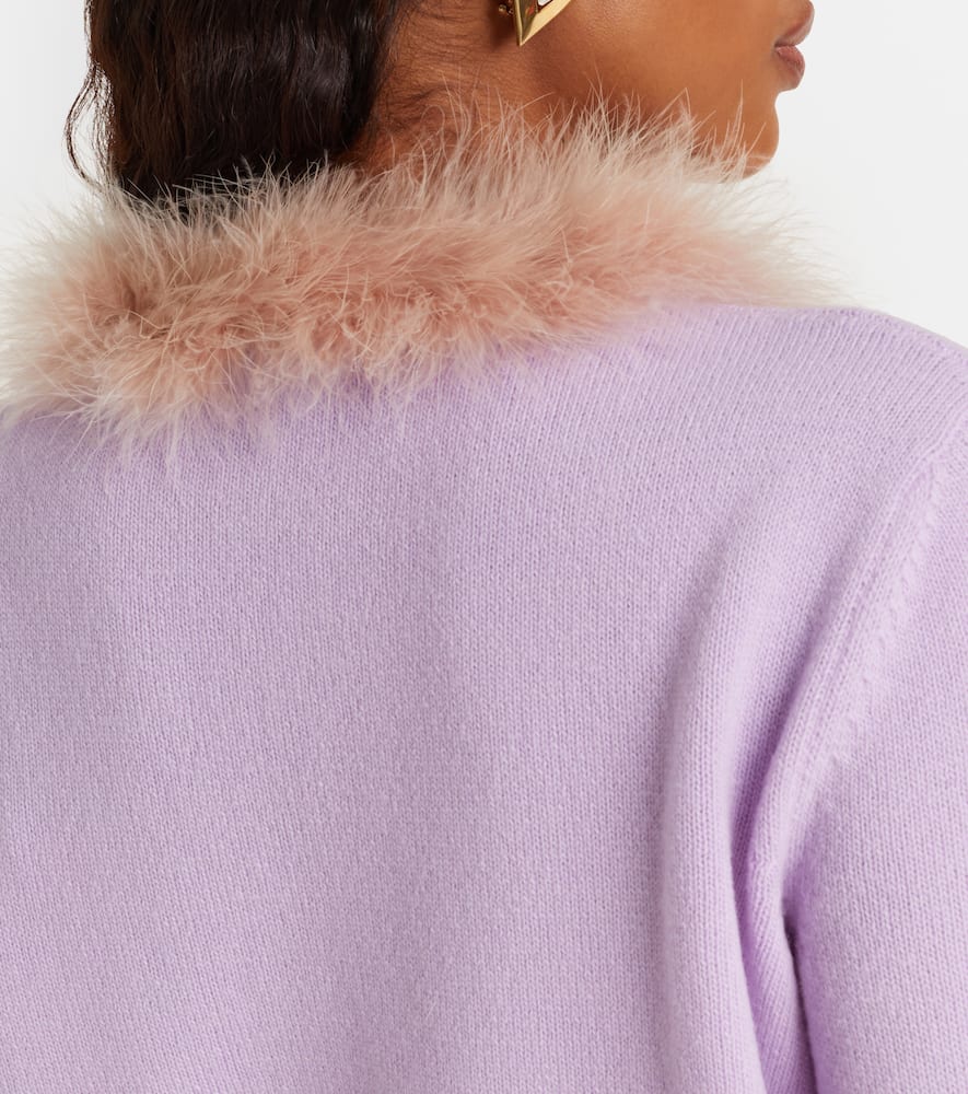 Feather-trimmed virgin wool cardigan