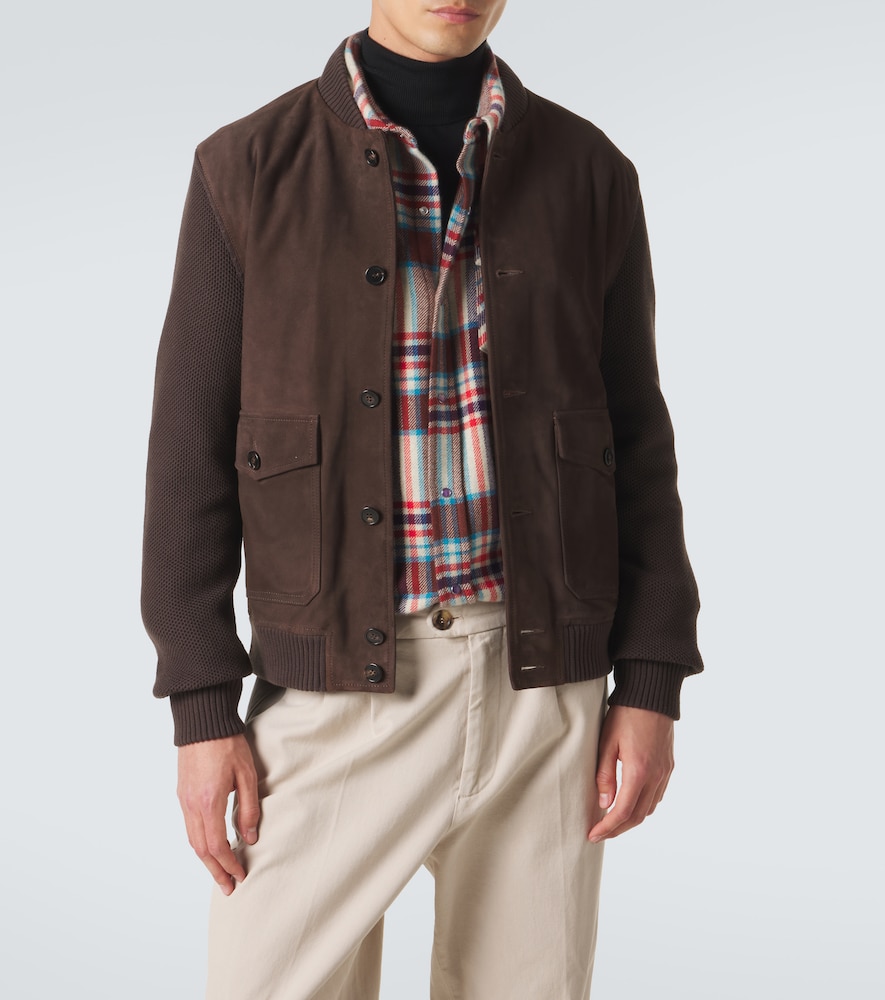 Cotton-trimmed suede bomber jacket