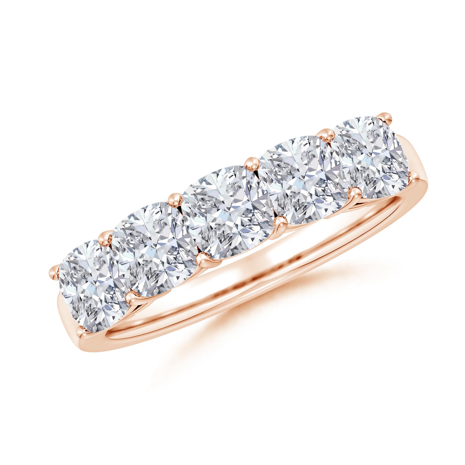 Angara 2.5 Carats Prong-Set Cushion Diamond Five Stone Wedding Ring in 18K Rose Gold