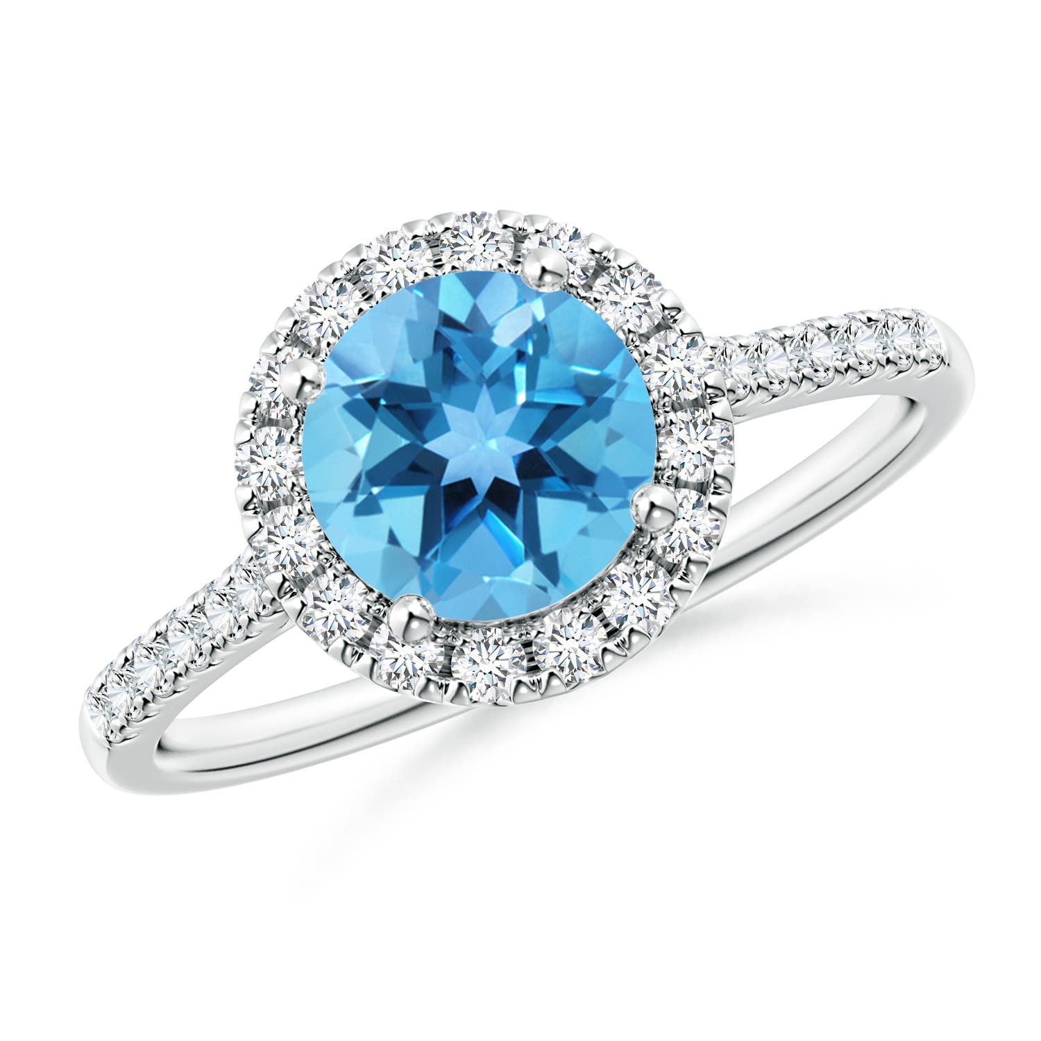 Angara 1.55 Carats Round Swiss Blue Topaz Halo Ring with Diamond Accents in Platinum