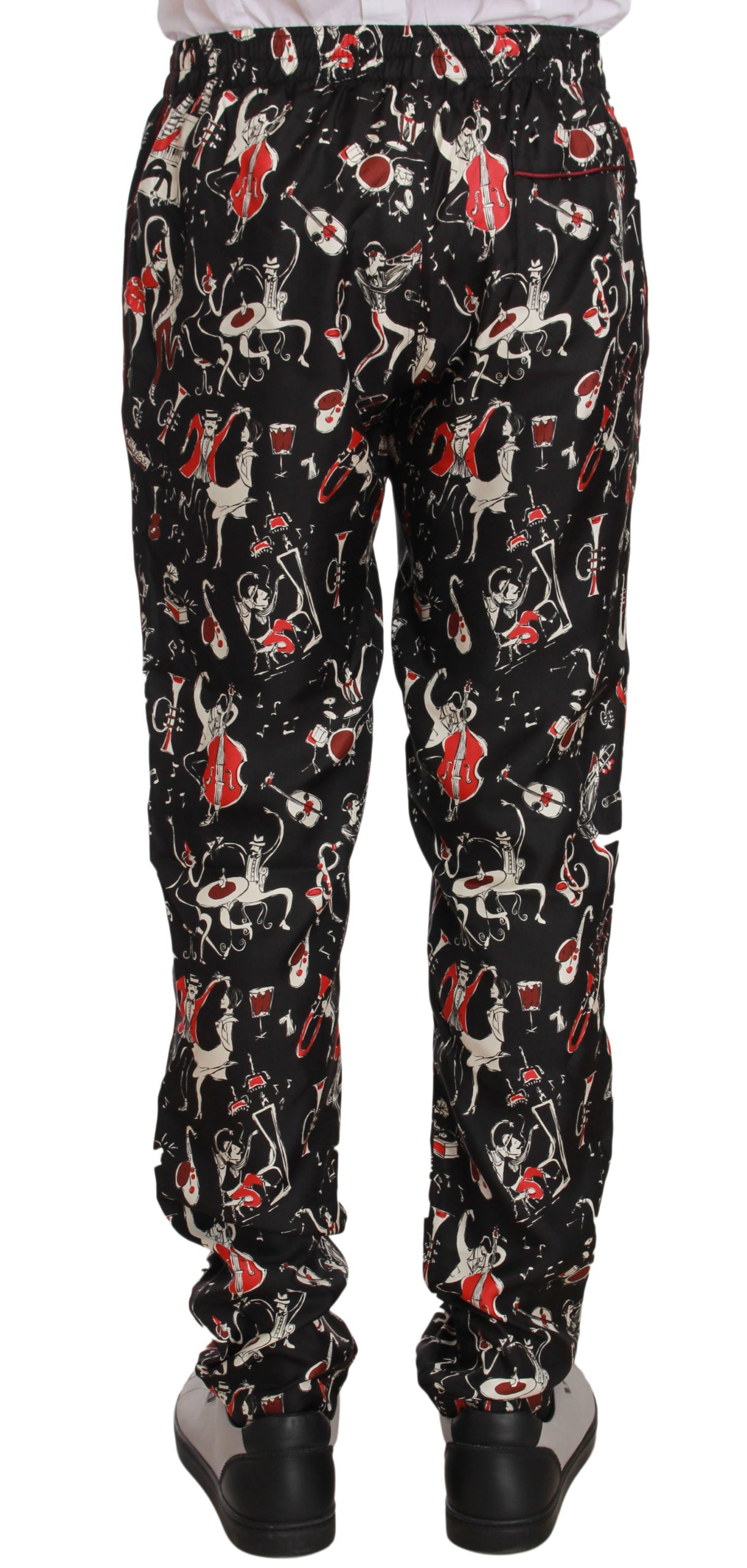 Musical Instrument Print Silk Trousers — Black