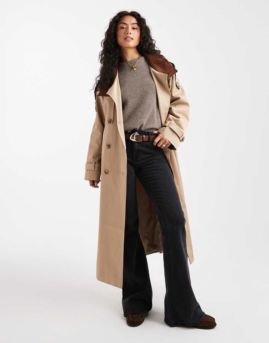 Hero longline trench coat in stone-No color