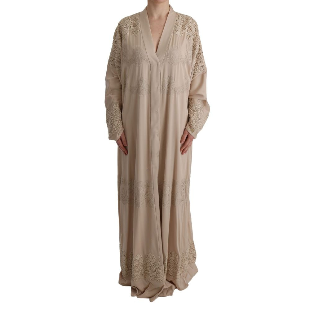 Floral Appliqué Lace Tunic — Beige