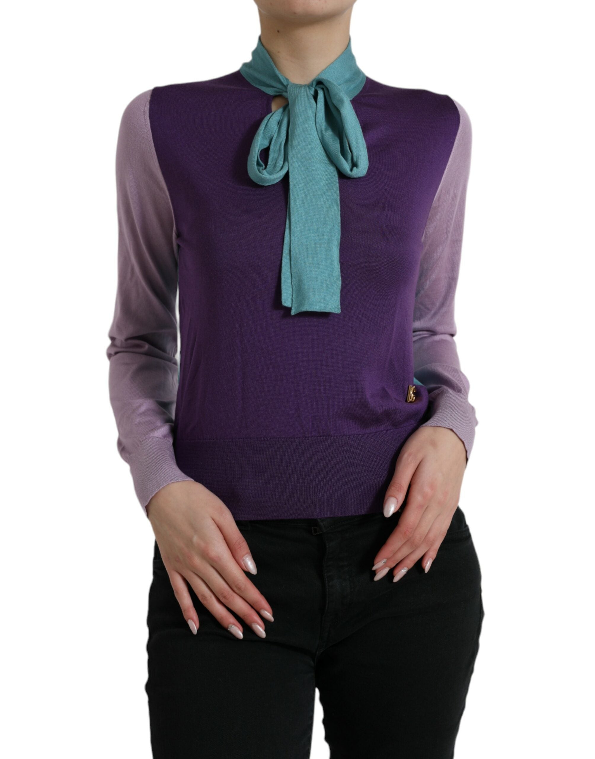 Silk Pussy-Bow Sweater — Purple