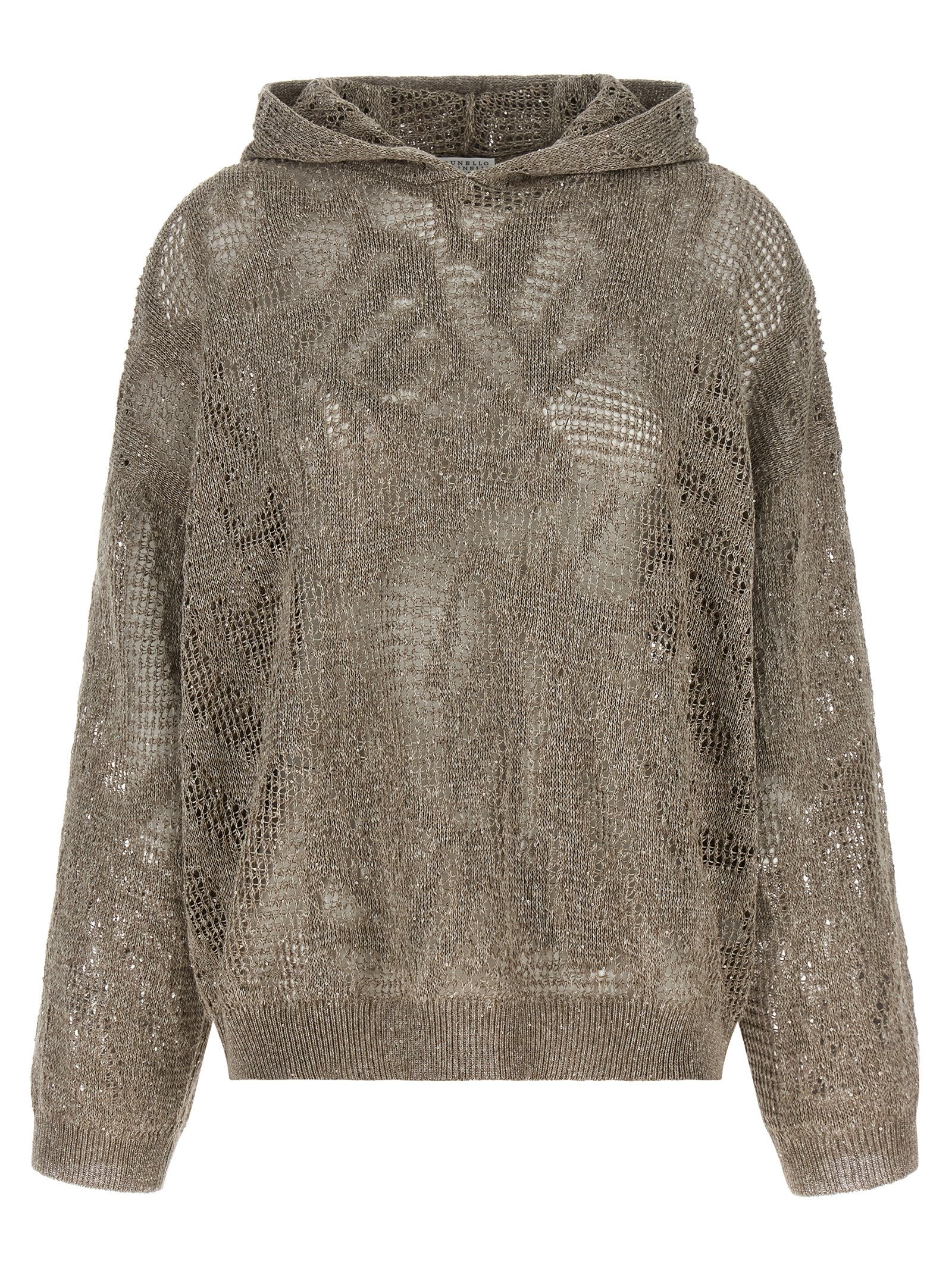Linen Openwork Hoodie — Brown