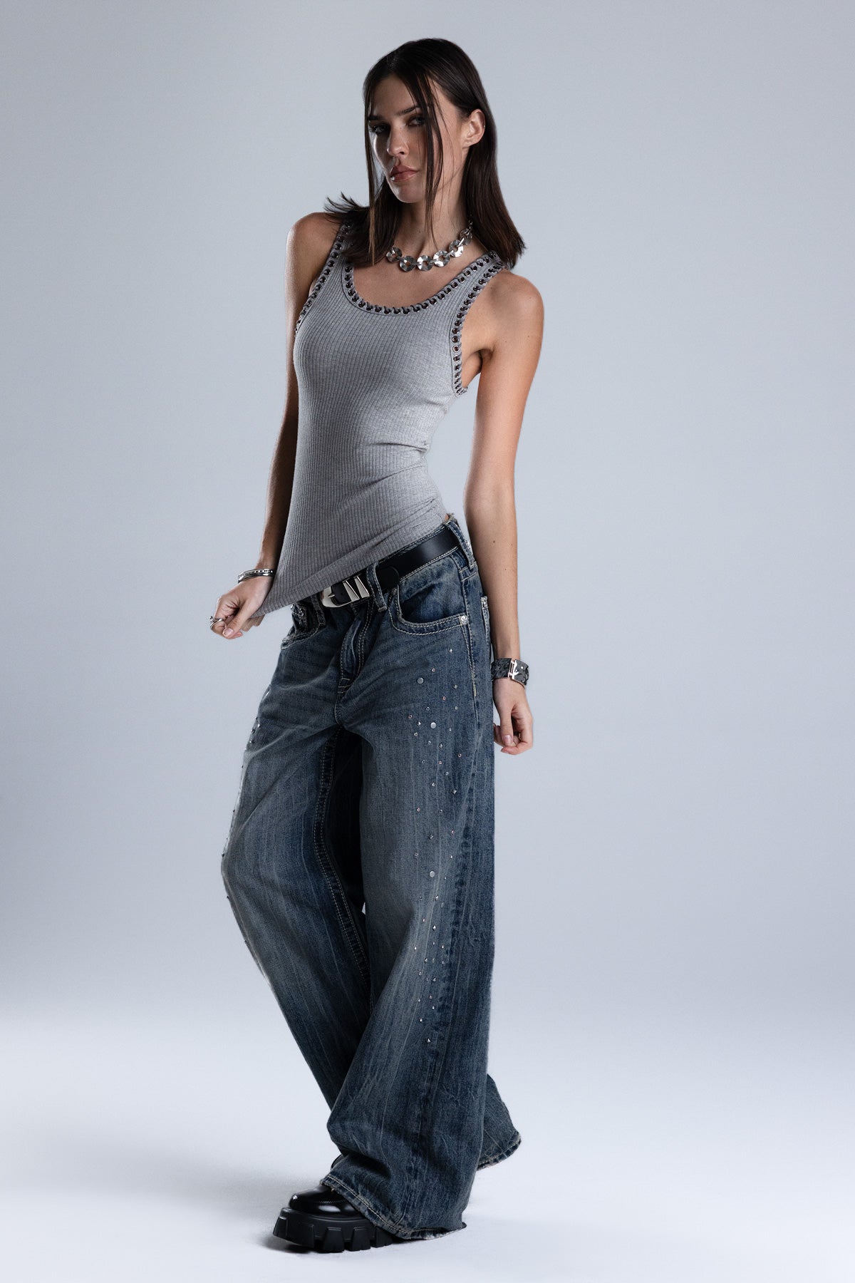 "Harmony Studded Baggy Jeans