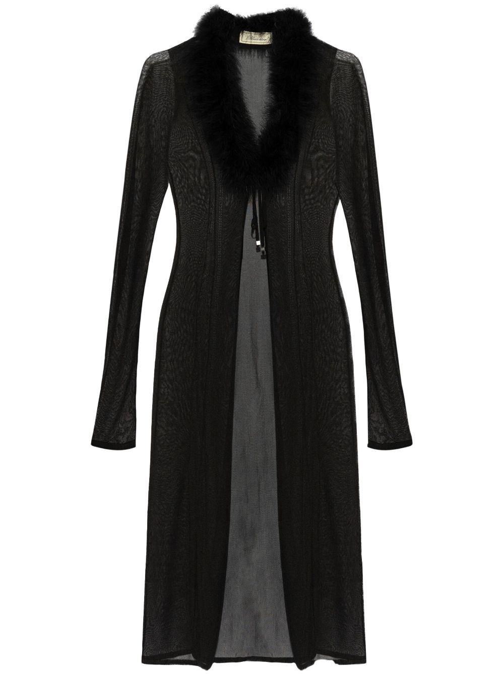 Feather-trim coat - N0990 BLACK