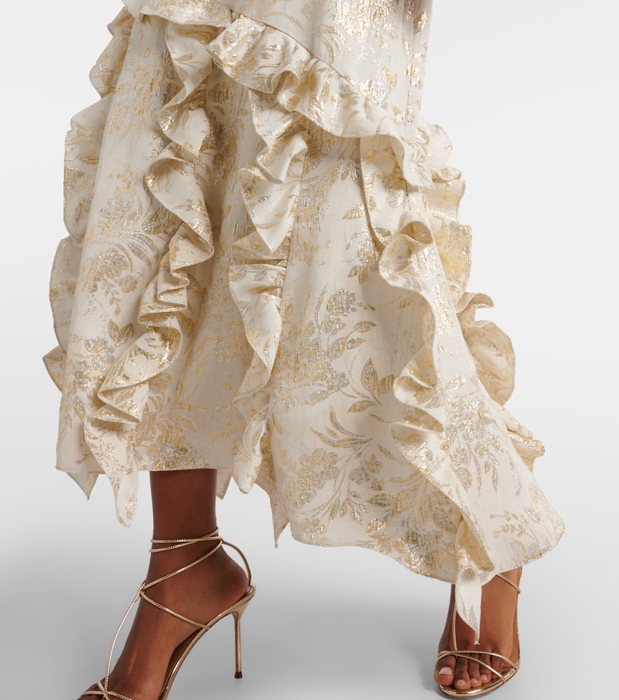 Calandra ruffled floral jacquard midi dress