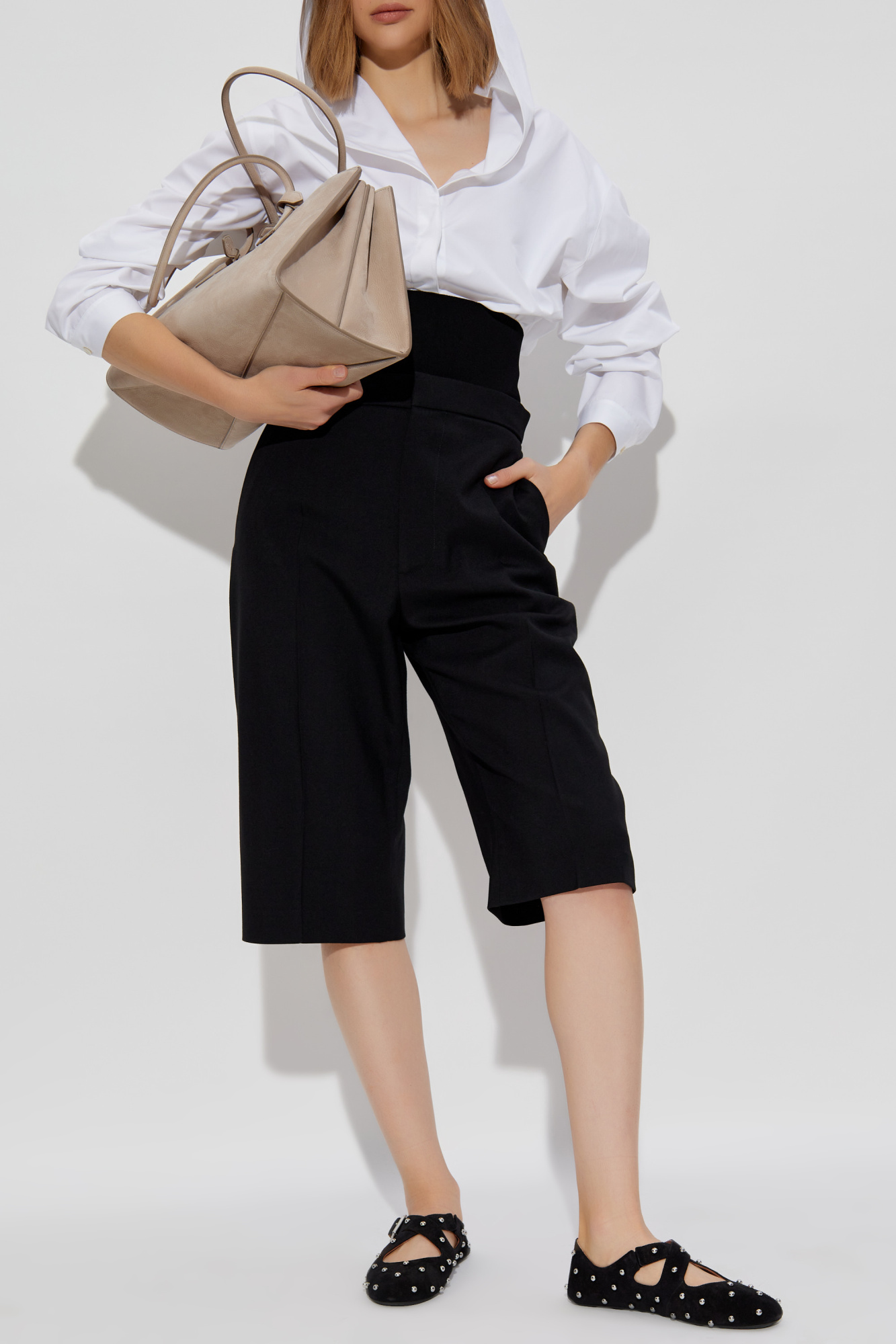 Pleated Shorts, Women's, Black