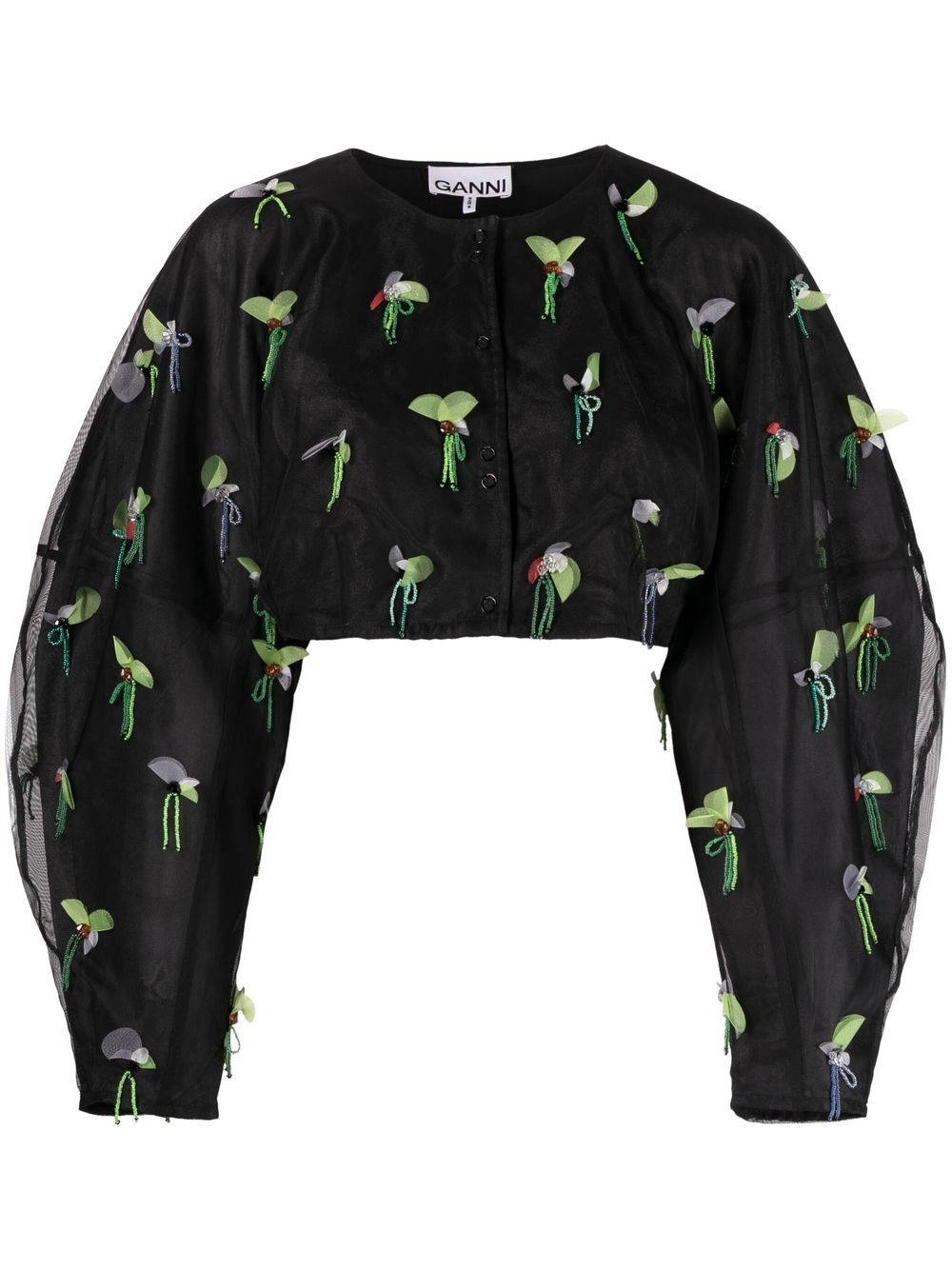 Bead-embellished cropped blouse - Black