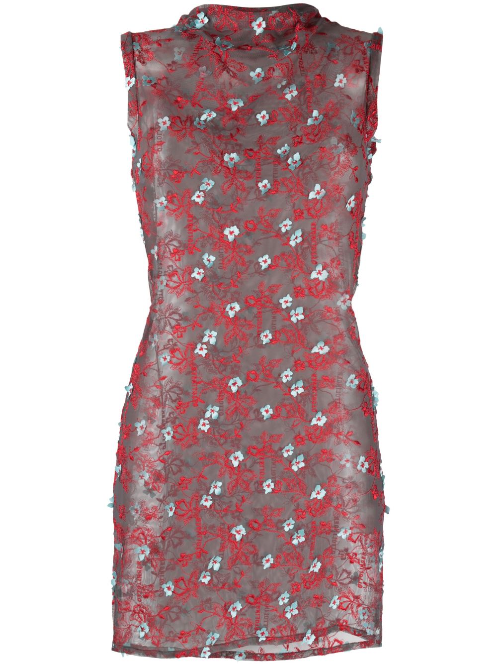 Embroidered-detail lace minidress - Grey