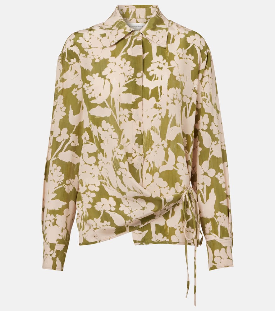 Printed gathered silk blouse