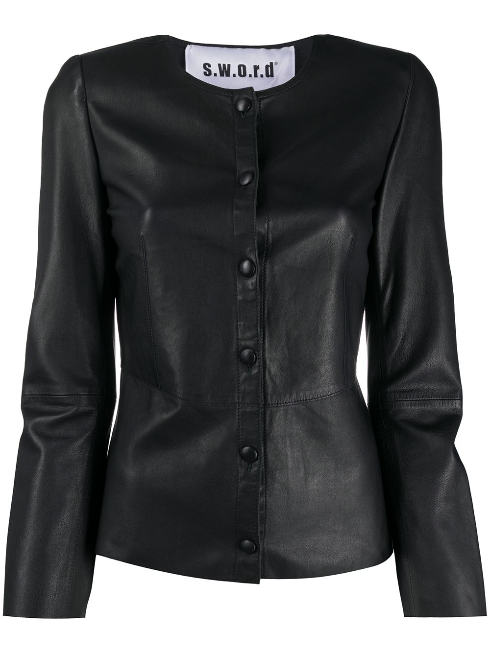 Collarless leather jacket - Black