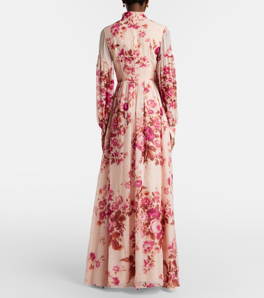 Floral neck-tie silk voile gown