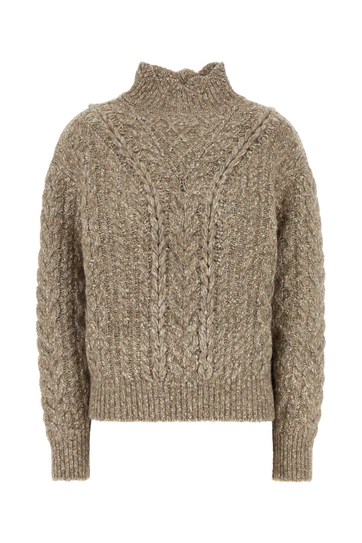 Cable-Knit Cotton Blend Sweater — Taupe